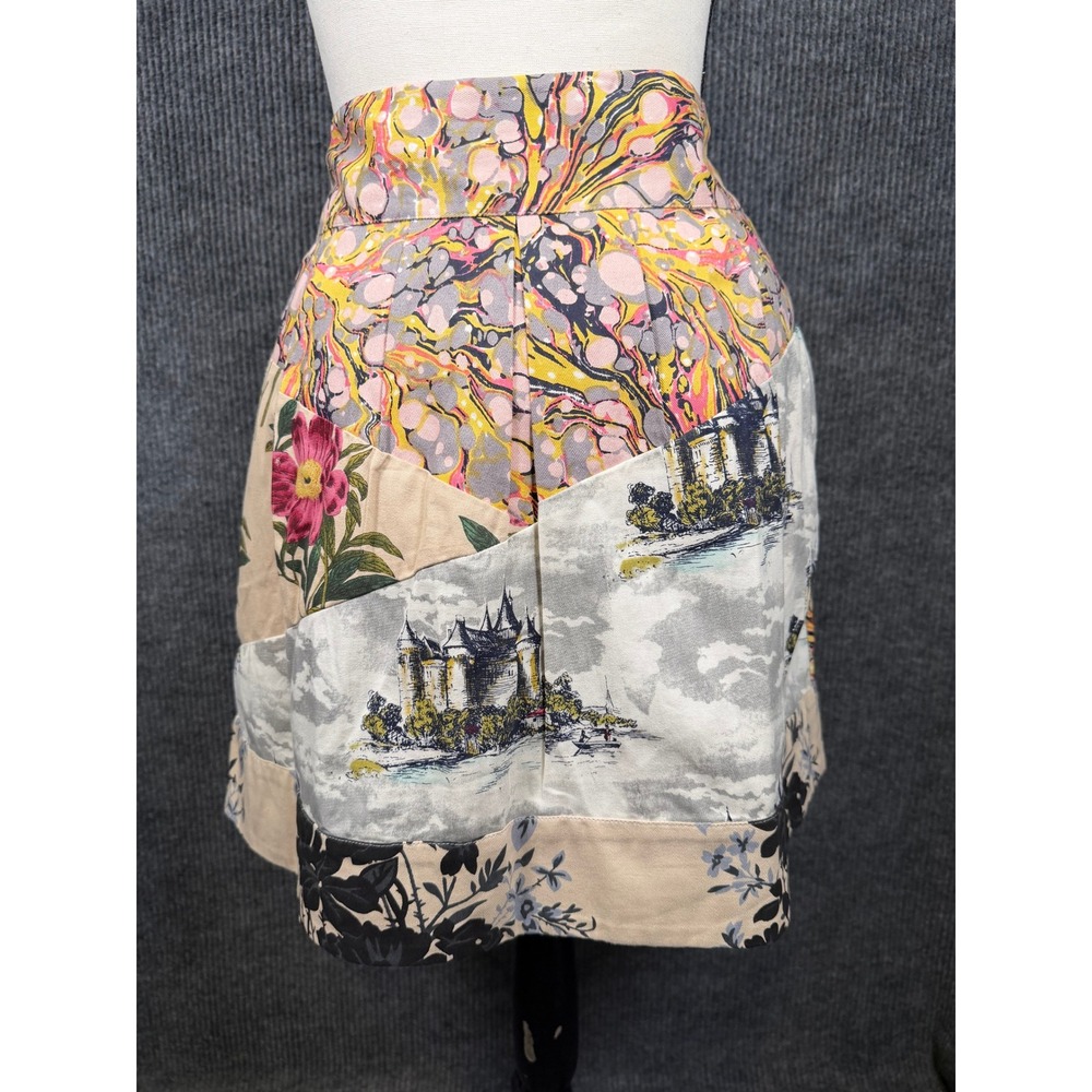 Leifnotes Patchwork Pleated Skirt Womens 10 Floral Toile Castle Cottage Pockets